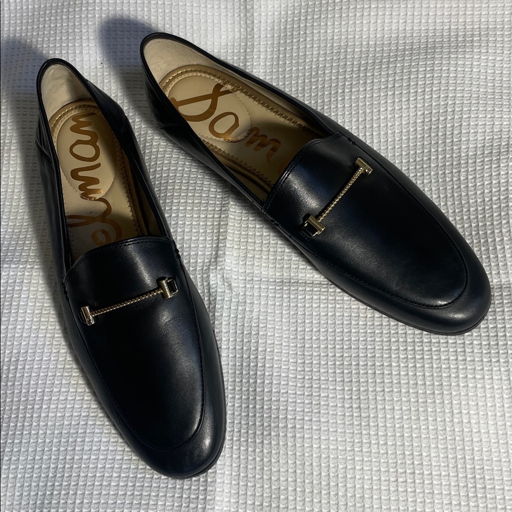 Nordstrom Black Leather Loafers with Gold Detail